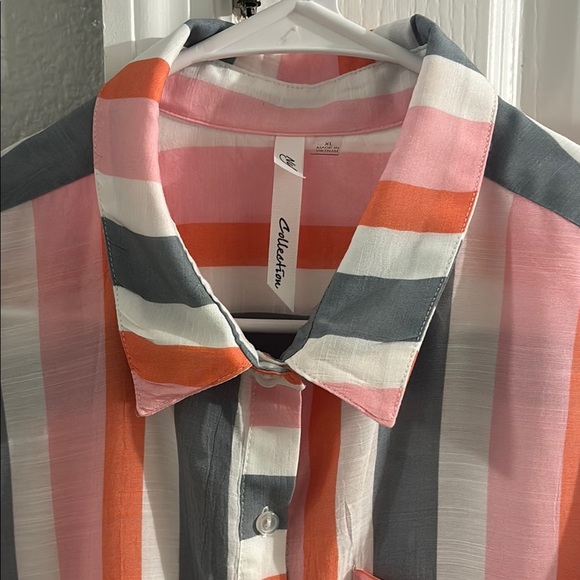 NY Collection Pink and Gray Casual Button Down Shirt - Picture 3 of 6